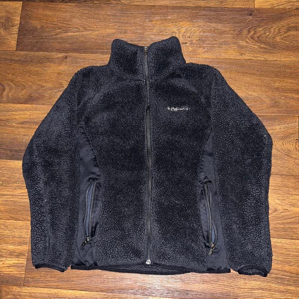 Columbia Women's Black Sherpa Fleece Jacket Size S Full Zip Outdoor Hiking Coat